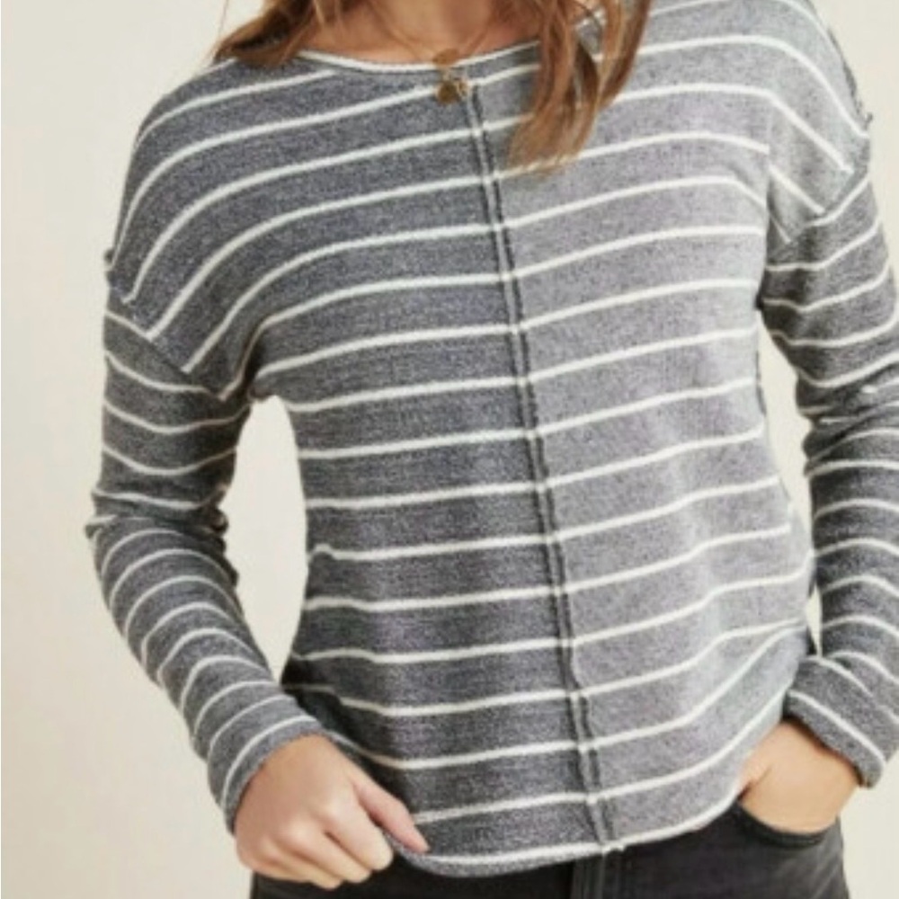 Anthropologie Gray& white striped devin textured Sweatshirt